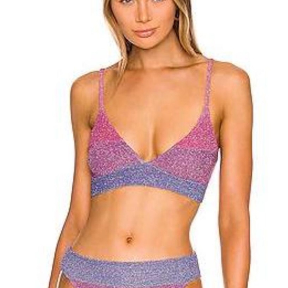 BEACH RIOT Ombre Pink and Blue Glitter Bikini top